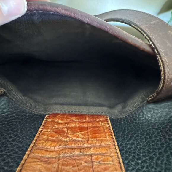 Vintage Brighton Black Brown Croc Embossed Structured Double Strap Shoulder Bag - Picture 14 of 16